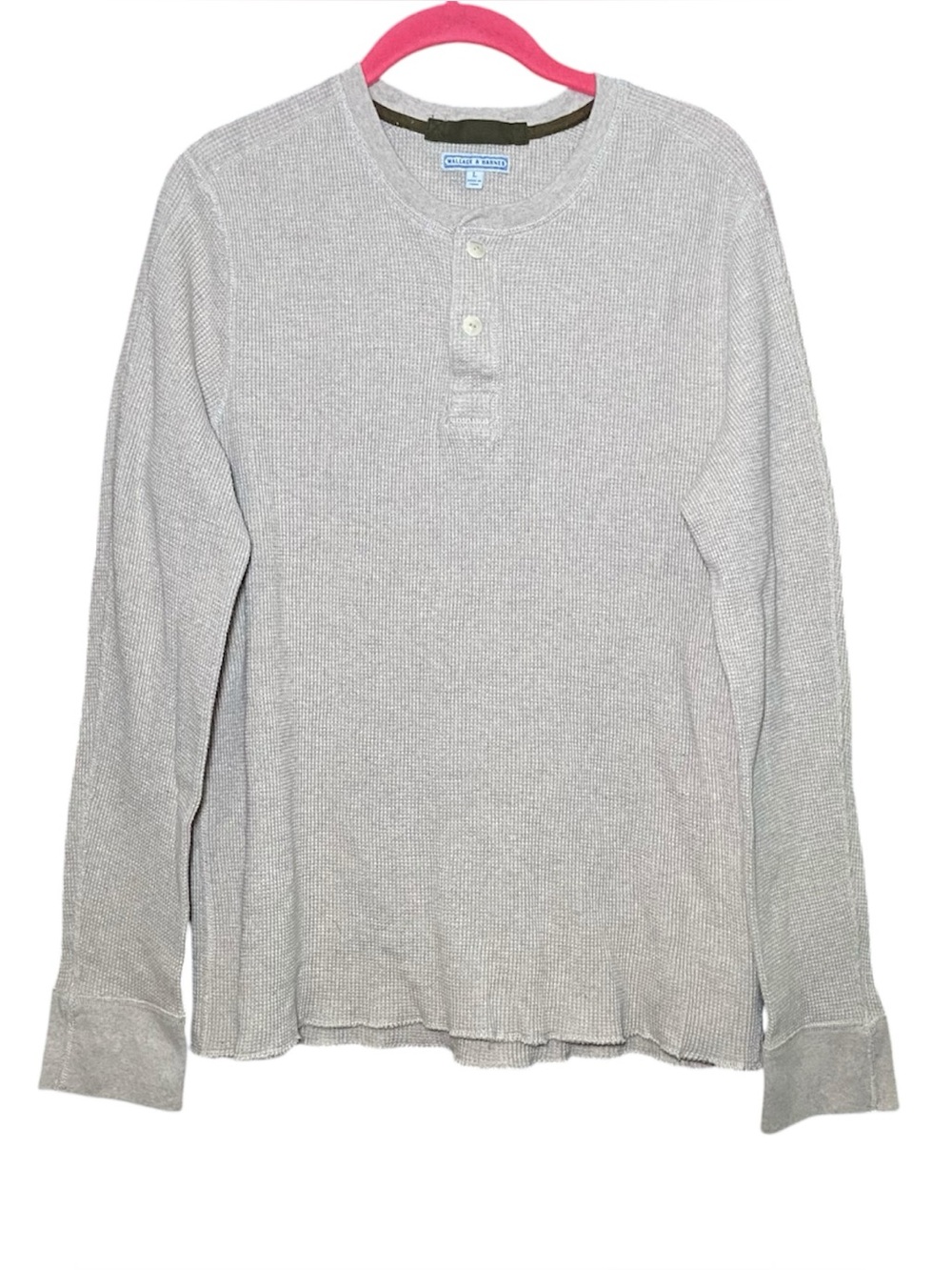 Wallace & Barnes Mens L Long Sleeve Thermal Knit Cotton Henley Shirt Beige